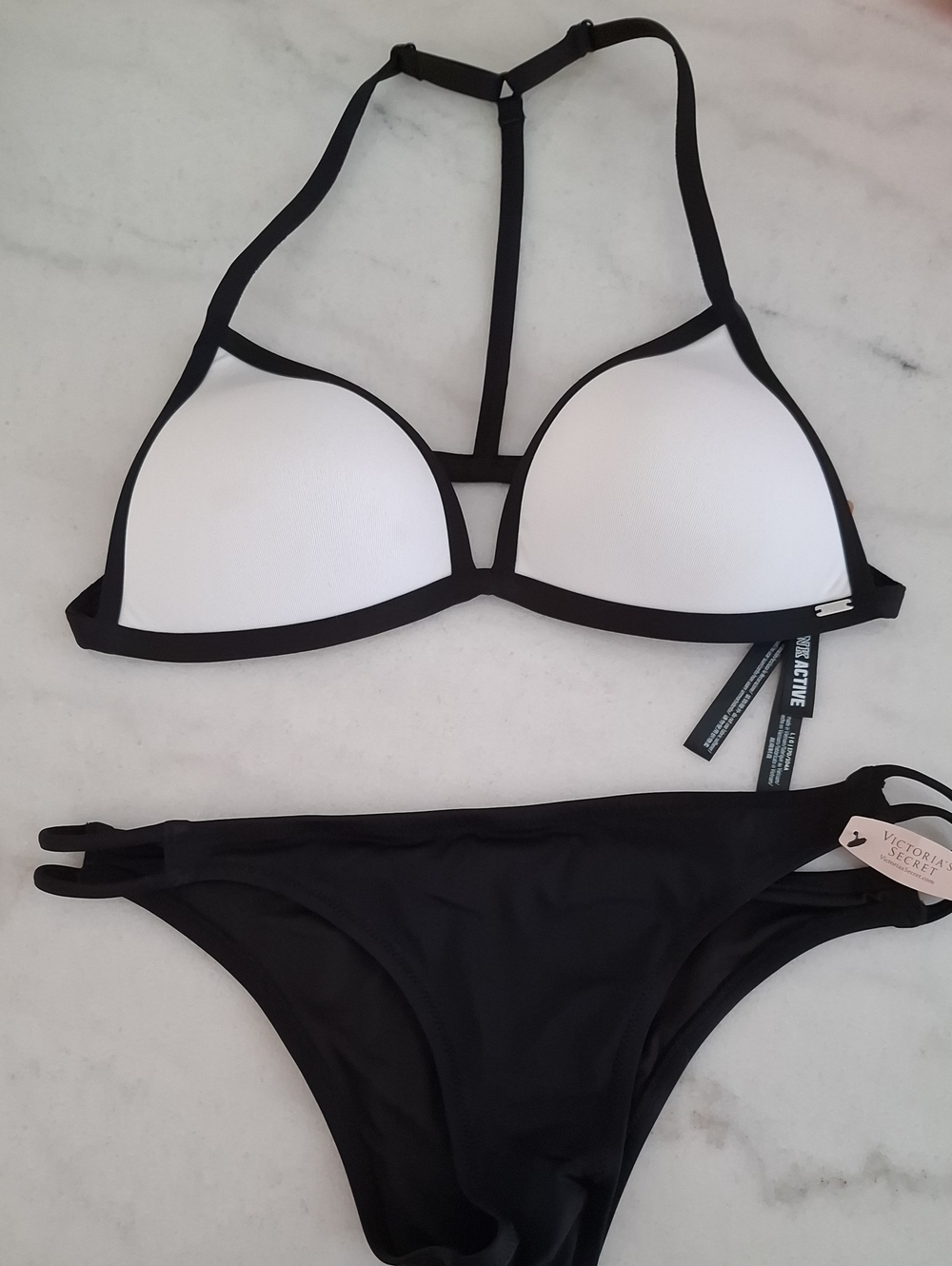 NWT Victoria's Secret Black & White Racer T-Back Bikini